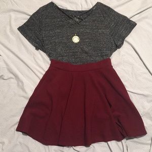 burgundy red mini/midi skirt